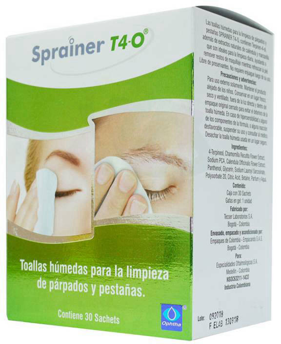 SPRAINER T4-0® TOALLAS HÚMEDAS PARA LA LIMPIEZA DE PÁRPADOS Y PESTAÑAS -  CAJA 30 SACHETS - Farmacia UNIDERMA Perú